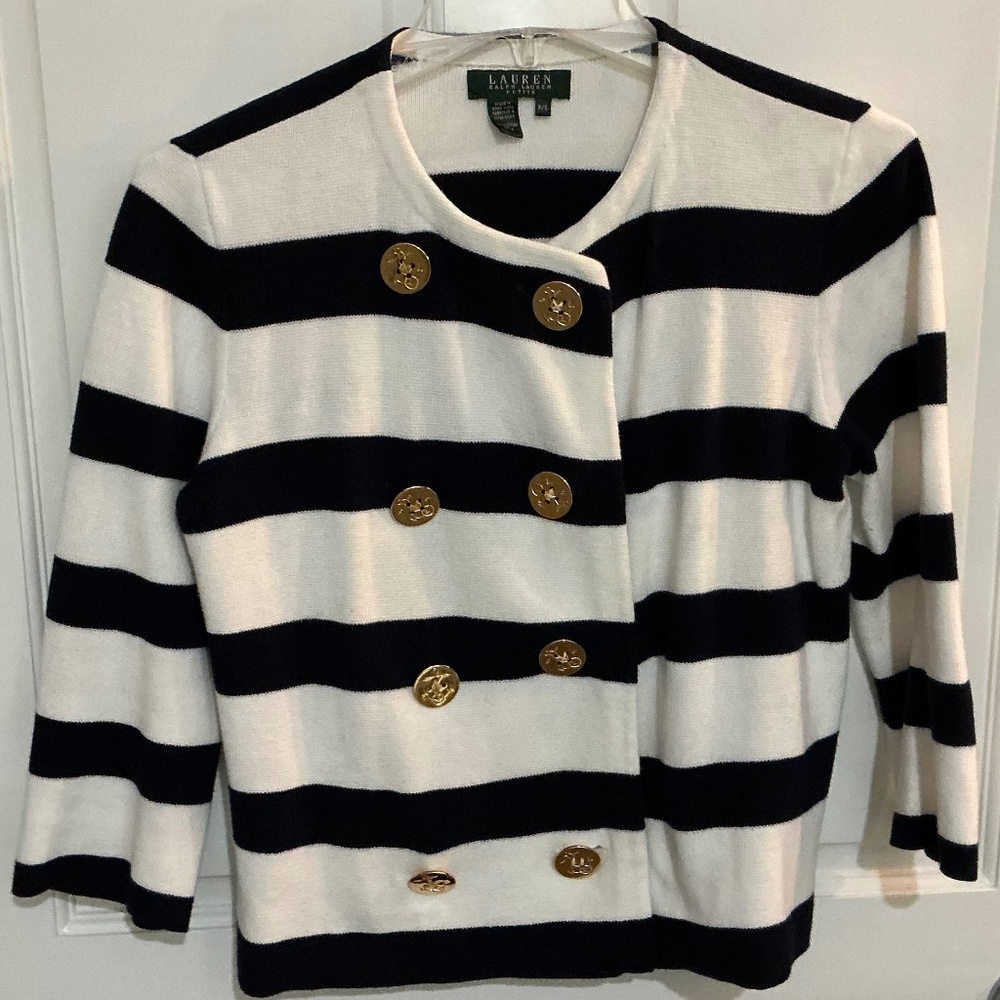 Ralph Lauren Women’s Business  spring cardigan black/white gold buttons  S/P